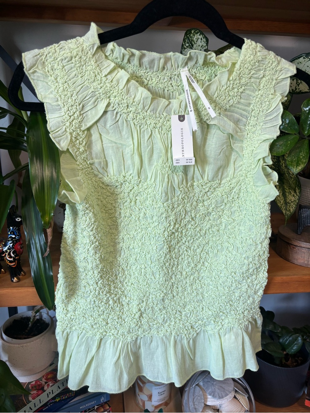 By Anthropologie Light Green Textured Smocked Tank NWT | XS